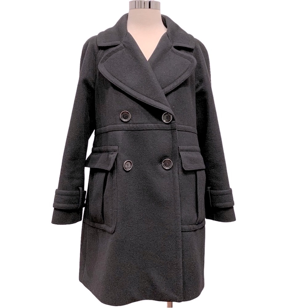 Sandra Angelozzi Women’s Double Breasted Wool Coat, Black Size 40